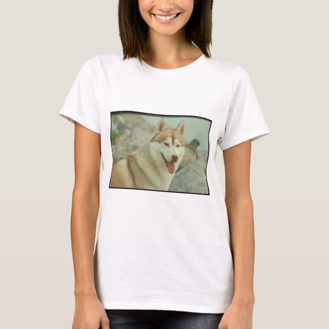 Röd siberian husky t-shirt (Framsida)