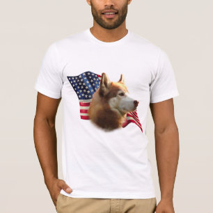 Röd siberian huskyflagga t shirt