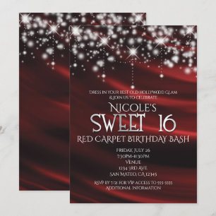 Röd siden- och glittrande silver Sweet 16 Glam-inb Inbjudningar