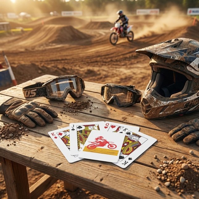 Röd Siluett av Motocross Dirt Bike Förare Casinokort (Skapare uppladdad)