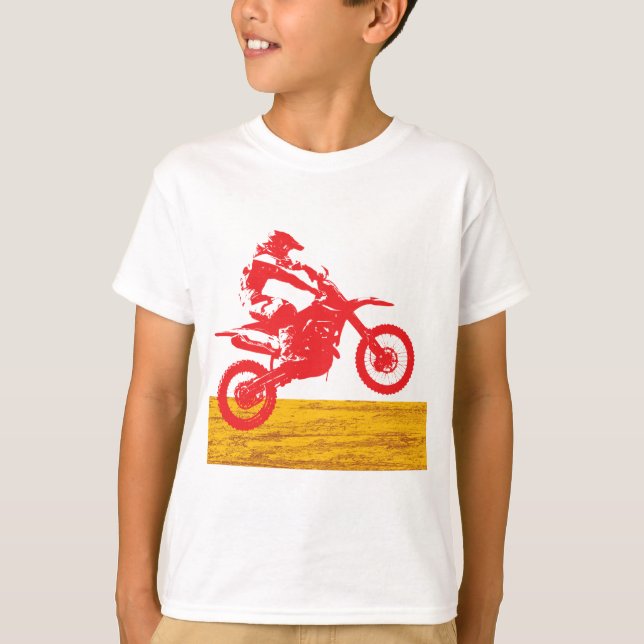 Röd Siluett av Motocross Dirt Bike Förare T Shirt (Framsida)