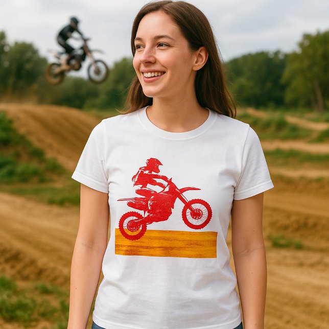 Röd Siluett av Motocross Dirt Bike Förare T Shirt (Skapare uppladdad)