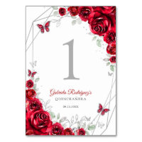 Röd Silver Blommig Quinceanera
