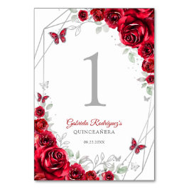 Röd Silver Blommig Quinceanera Bordsnummer