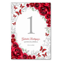 Röd Silver Blommig Quinceanera