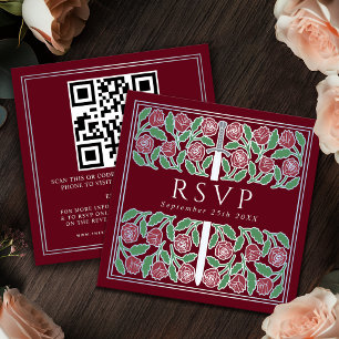 Röd Silver Blommig Royal Bröllop RSVP QR-kod Tilläggskort