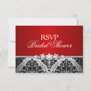 Röd Silver Damask & Jewel Bröllopsfest RSVP OSA Kort