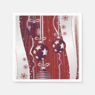 Röd, silver grått, bollar och snöflingor pappersservett