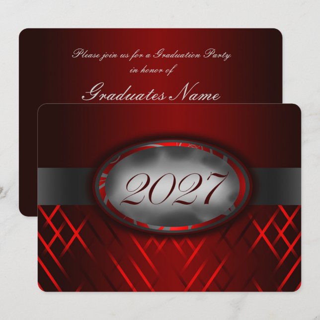Röd & Silver Klass 2027-fest Inbjudningar (Fram/baksida)