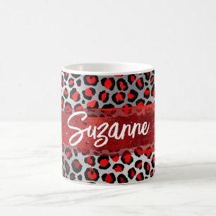 Röd Silver och Svart Folie Leopard Penseldrag Kaffemugg