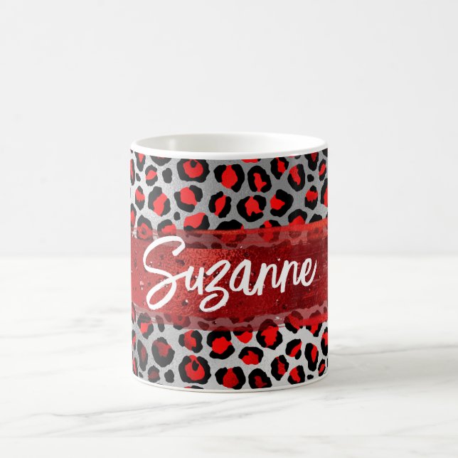 Röd Silver och Svart Folie Leopard Penseldrag Kaffemugg (Center)