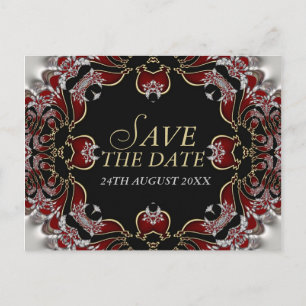Röd+Silver Satin Save the Date Postkort Meddelande Vykort