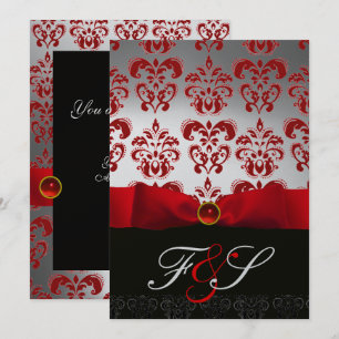 RÖD SILVERBAND & SVART DAMAST MONOGRAM Ruby Inbjudningar
