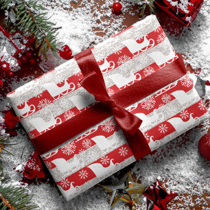 Röd & silverrandSnowflake & Santas Sleigh Presentpapper