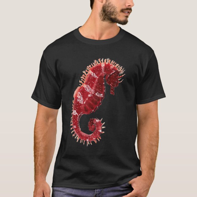 Röd sjöhästar illustration t shirt (Framsida)