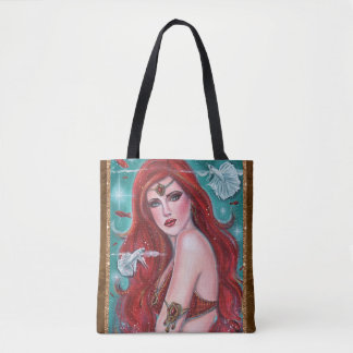 Röd sjöjungfru fantasikonst shoppingbag by Renee Tygkasse