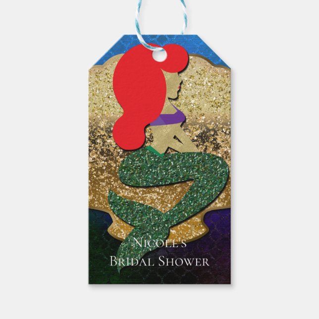 Röd Sjöjungfru Golden Seashell Party-förmån Presentetikett (Framsidan)