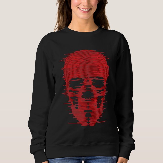 Röd Skalle Glitch Art T Shirt (Framsida)