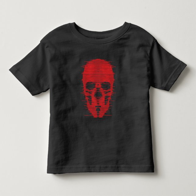 Röd Skalle Glitch Art T Shirt (Framsida)
