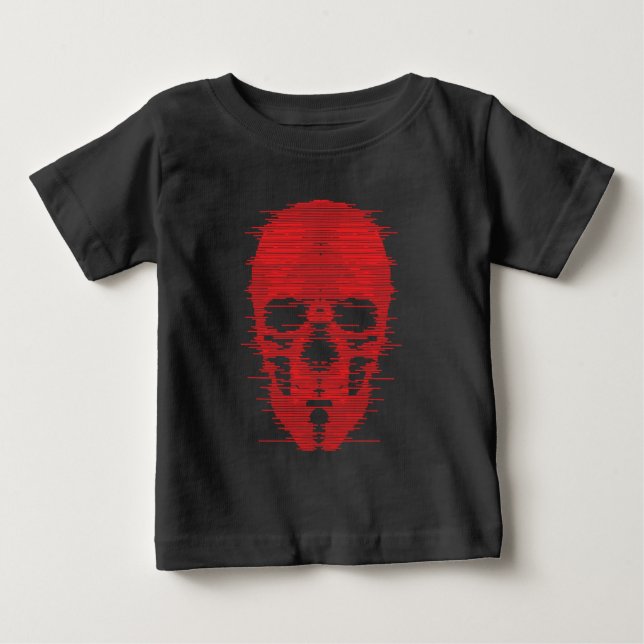 Röd Skalle Glitch Art T Shirt (Framsida)