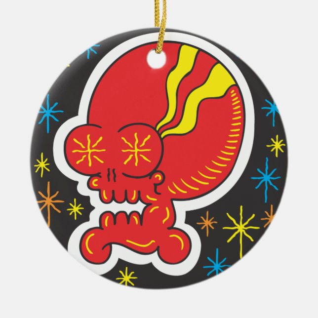 Röd skalle julgransprydnad keramik (Framsidan)