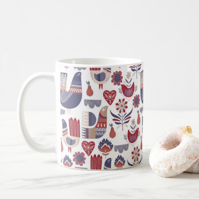 Röd skandinavisk nordisk folk konst och kaffemugg (Med munk)