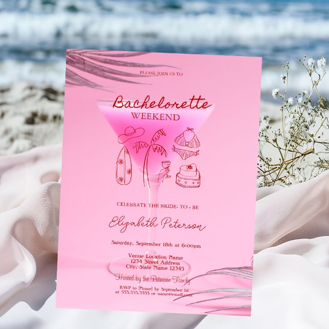 Röd skiss Sängkammarweekend Rosa Cocktail  Inbjudningar (Skapare uppladdad)