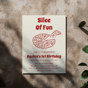 Röd skiva kul pizza första födelsedagsfest inbjudningar
