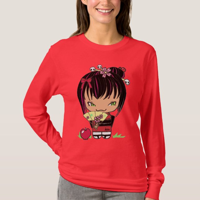 Röd skjorta för Kokeshi dockaMiao äpple Tee (Framsida)