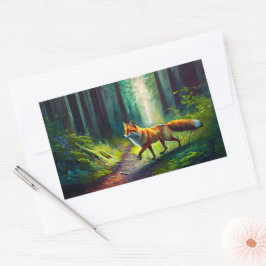 Röd skönhet på jakten, skogsbor rektangulärt klistermärke