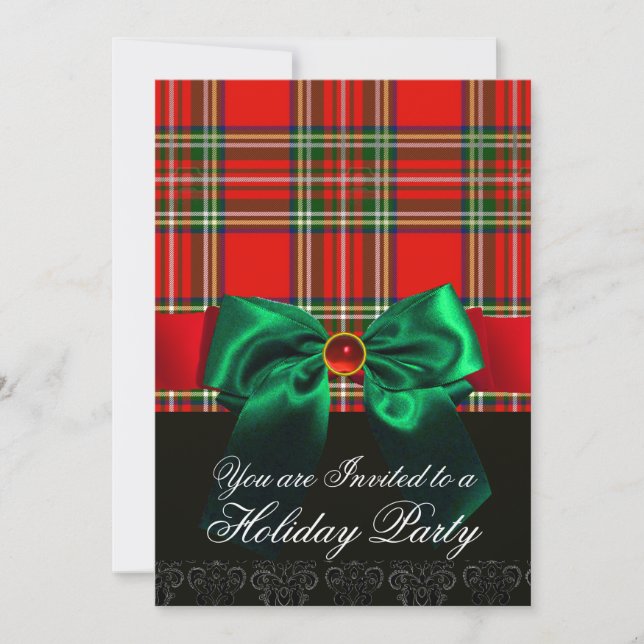 RÖD SKOTSK TARTAN MED GRÖN BÅGE JULFIRANDE INBJUDNINGAR (Framsida)