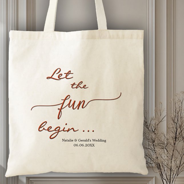 Röd Skrift Enkel Bröllopstaska Tygkasse (Enchanting wedding or bridal tote bag with a stylized red script text)