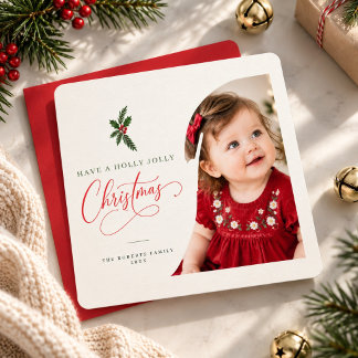 Röd Skrift Holly Jolly Baby Jul Foto Julkort