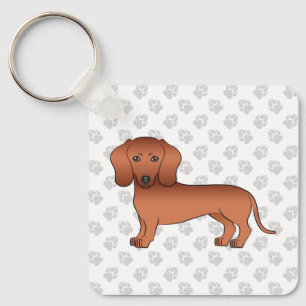 Röd slät hårfärgad dachshund Söt tecknad hund & ta Nyckelring
