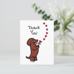 Röd Slät Hårig Dachshund Hjärter Tack Vykort