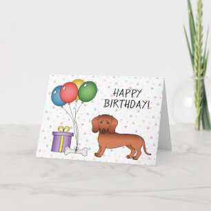Röd slät päls Dachshund Hund Glad födelsedag Kort