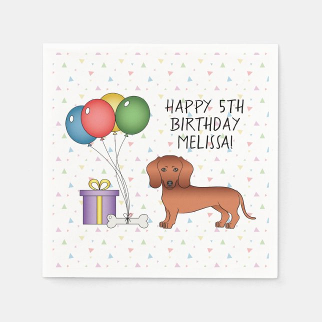 Röd slät päls Dachshund Hund Glad födelsedag Pappersservett (Framsidan)