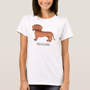 Röd slät päls Dachshund Söt Tecknad Hund & Text T Shirt