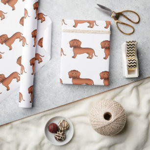 Röd Slät Päls Doxie Söt Tecknad Hund Mönster Presentpapper