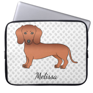 Röd släthårig Dachshund Tecknad Hund & Text Laptop Fodral