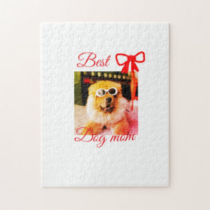 Röd slinga bästa hund mamma pappa foto hund/husdju pussel