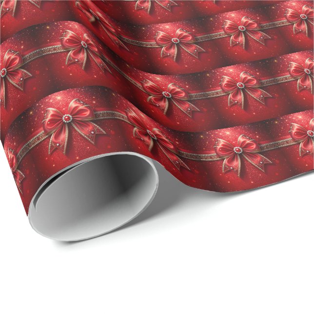 Röd slinga med pärlor och juveler presentpapper (Rullad Hörn)