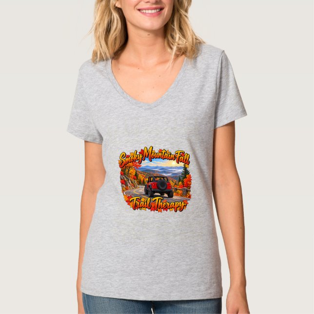 Röd_Smoky Mountain Höstspårterapi T Shirt (Framsida)