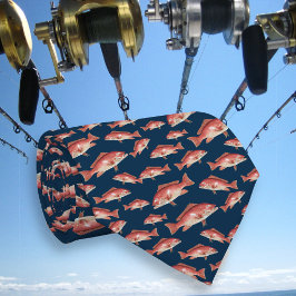 Röd Snapper Mönster Saltvatten Fiskare Marinblå Slips