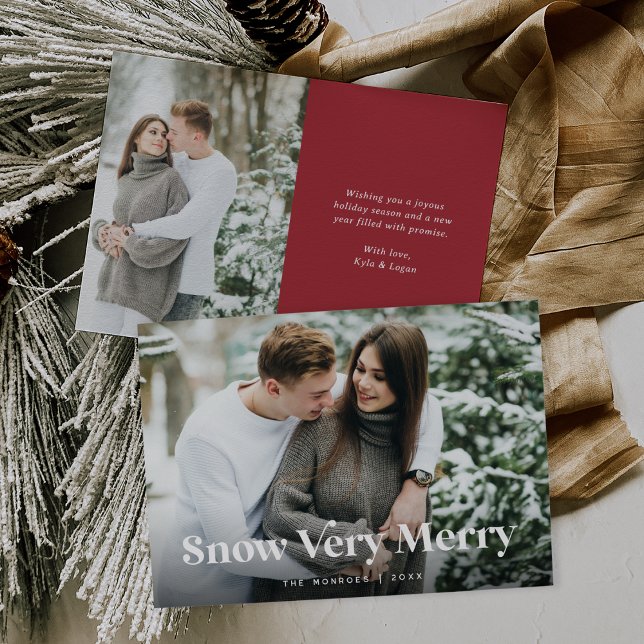 Röd | Snö - mycket merry Two Photo Julkort (Skapare uppladdad)