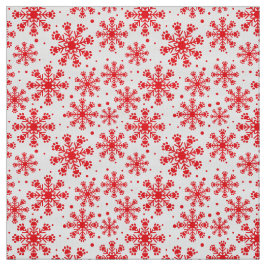 Röd snöflinga i vitt med paw-utskrift mönster tyg