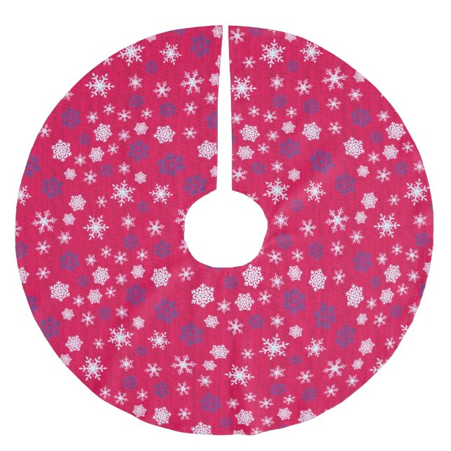 Röd Snöflinga Julmönster Julgransmatta Borstad Polyester (Framsidan)