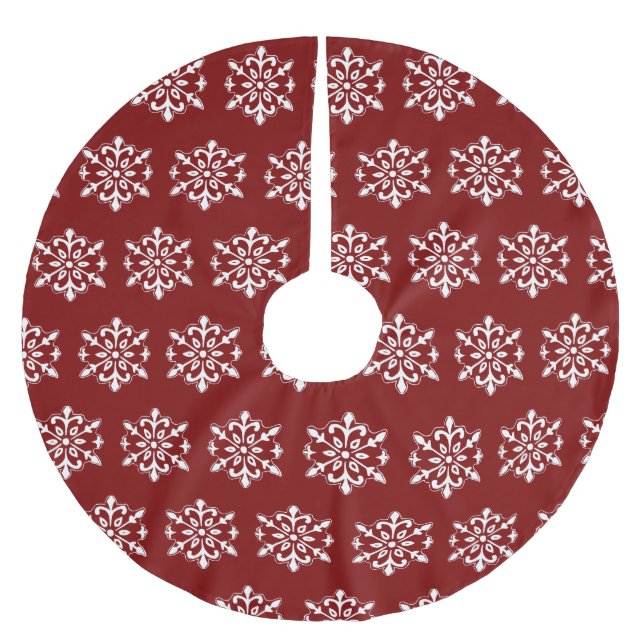 Röd snöflinga trädskört julgransmatta borstad polyester (Framsidan)