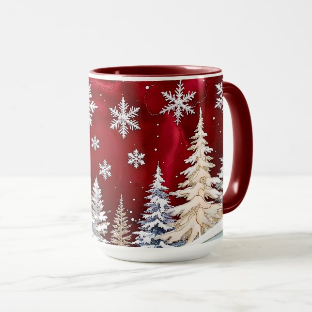Röd snöflinga vinter skog julmugg mugg (Framsida höger)