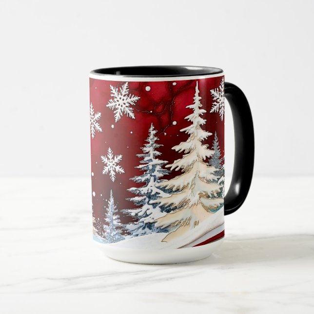 Röd snöflinga vinter skog julmugg mugg (Framsida höger)